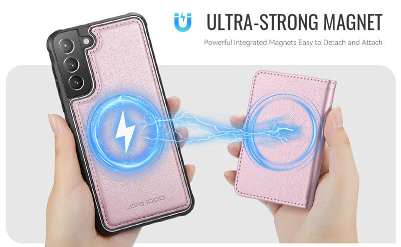 JEEHOOD Samsung Galaxy S22 Detachable Magnetic Zipper Wallet Case
