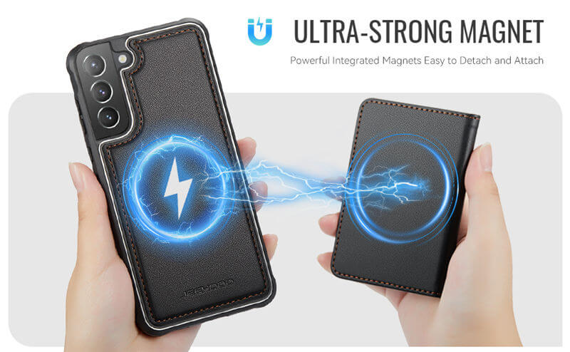 JEEHOOD Samsung Galaxy S22 Plus Detachable Magnetic Zipper Wallet Case