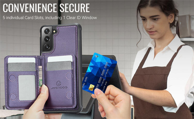 JEEHOOD Samsung Galaxy S21 Plus Detachable Magnetic Zipper Wallet Case