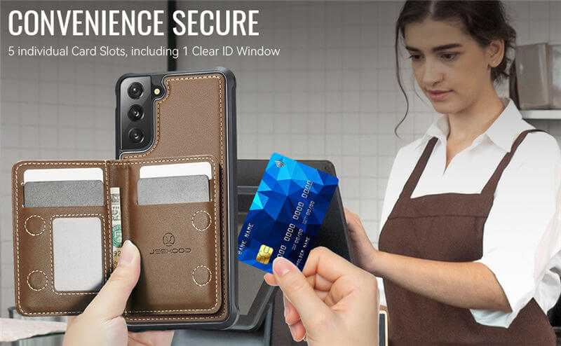 JEEHOOD Samsung Galaxy S22 Detachable Magnetic Zipper Wallet Case