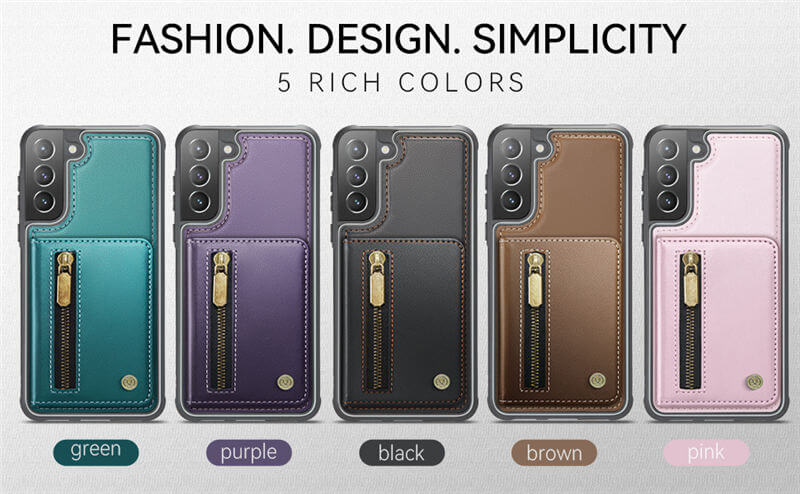 JEEHOOD Samsung Galaxy S22 Detachable Magnetic Zipper Wallet Case