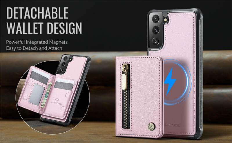 JEEHOOD Samsung Galaxy S21 Plus Detachable Magnetic Zipper Wallet Case