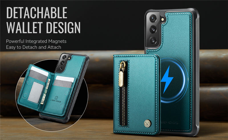 JEEHOOD Samsung Galaxy S22 Plus Detachable Magnetic Zipper Wallet Case