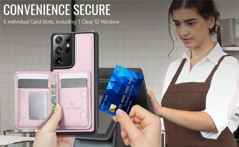 JEEHOOD Samsung Galaxy S21 Ultra Detachable Magnetic Zipper Wallet Case