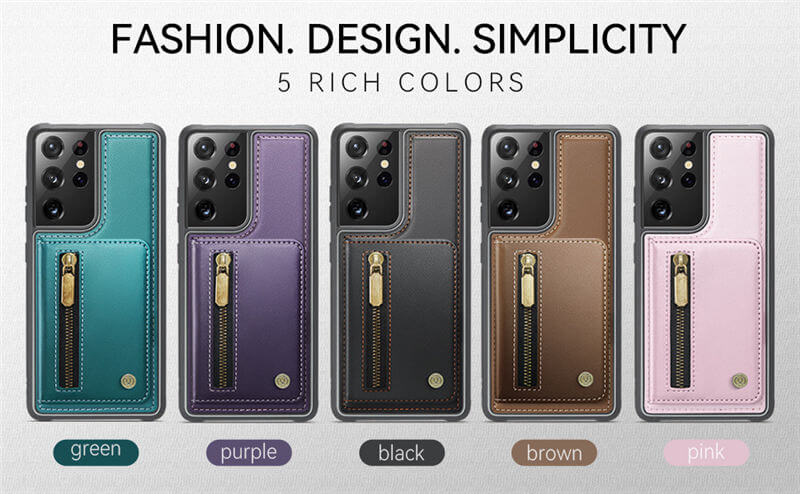 JEEHOOD Samsung Galaxy S21 Ultra Detachable Magnetic Zipper Wallet Case