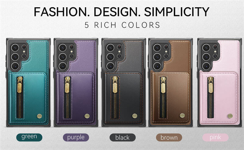 JEEHOOD Samsung Galaxy S22 Ultra Detachable Magnetic Zipper Wallet Case