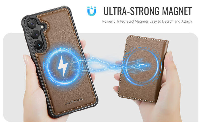 JEEHOOD Samsung Galaxy S23 FE Detachable Magnetic Zipper Wallet Case