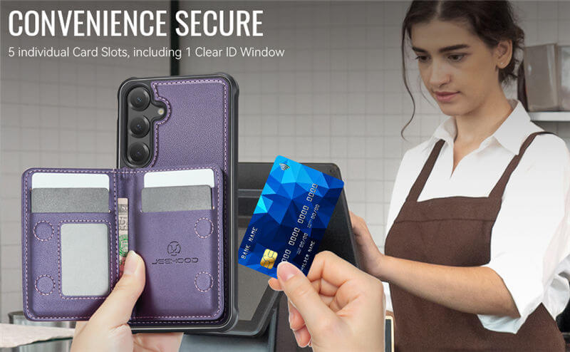 JEEHOOD Samsung Galaxy S23 FE Detachable Magnetic Zipper Wallet Case