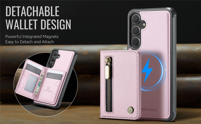 JEEHOOD Samsung Galaxy S23 FE Detachable Magnetic Zipper Wallet Case