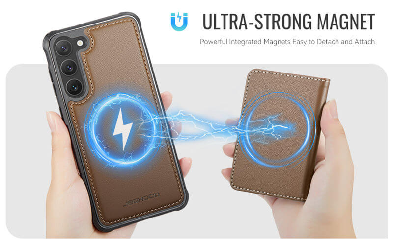 JEEHOOD Samsung Galaxy S23 Detachable Magnetic Zipper Wallet Case