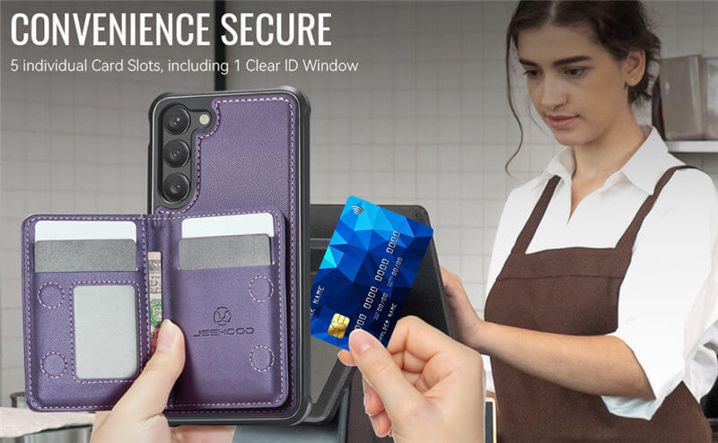 JEEHOOD Samsung Galaxy S23 Detachable Magnetic Zipper Wallet Case