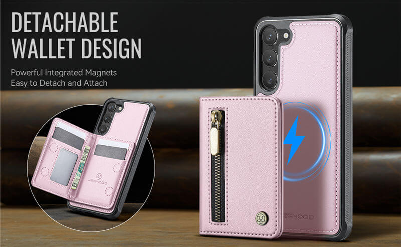 JEEHOOD Samsung Galaxy S23 Detachable Magnetic Zipper Wallet Case