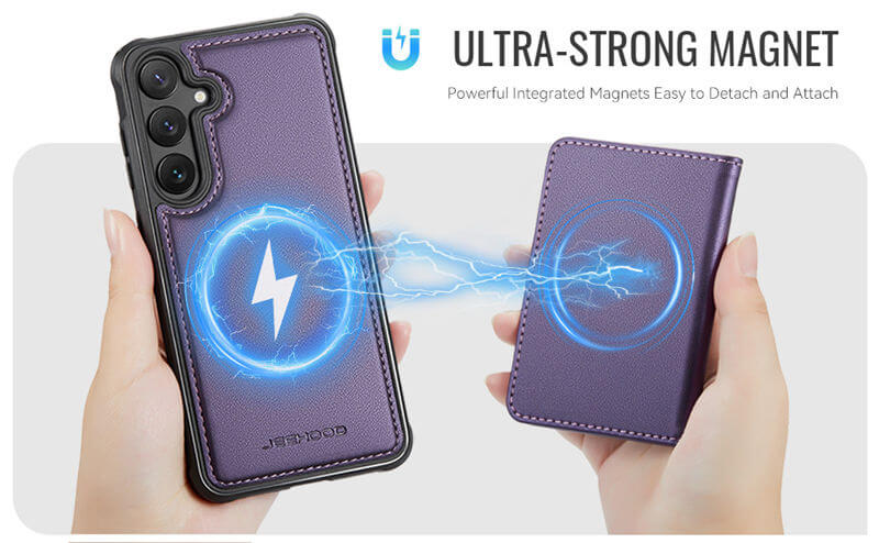 JEEHOOD Samsung Galaxy S24 FE Detachable Magnetic Zipper Wallet Case