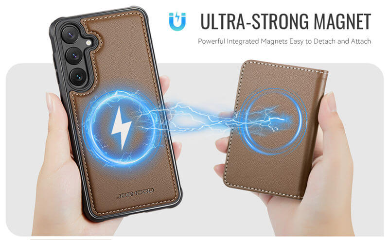 JEEHOOD Samsung Galaxy S24 Plus Detachable Magnetic Zipper Wallet Case