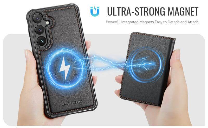 JEEHOOD Samsung Galaxy S25 Detachable Magnetic Zipper Wallet Case
