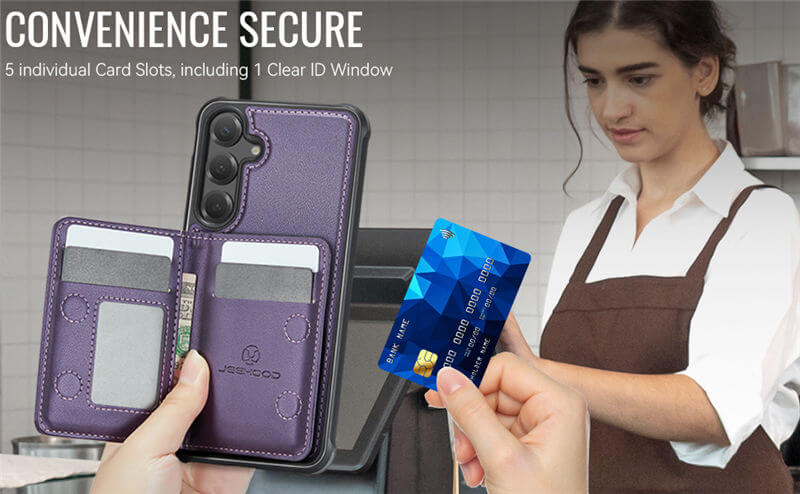 JEEHOOD Samsung Galaxy S24 Plus Detachable Magnetic Zipper Wallet Case