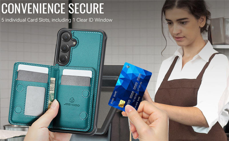 JEEHOOD Samsung Galaxy S24 FE Detachable Magnetic Zipper Wallet Case