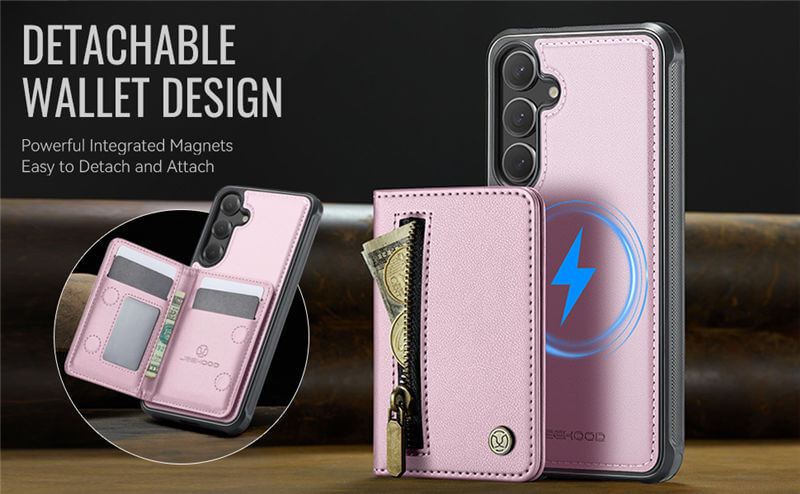 JEEHOOD Samsung Galaxy S24 Plus Detachable Magnetic Zipper Wallet Case