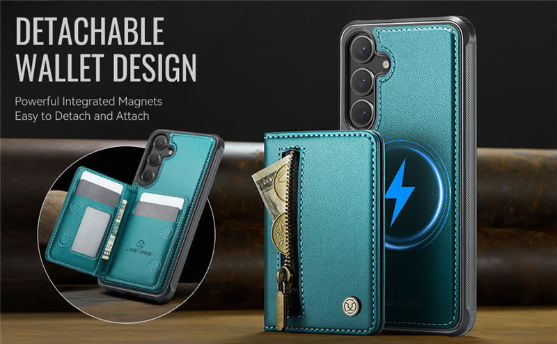 JEEHOOD Samsung Galaxy S25 Detachable Magnetic Zipper Wallet Case