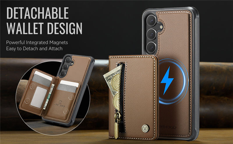 JEEHOOD Samsung Galaxy S24 FE Detachable Magnetic Zipper Wallet Case