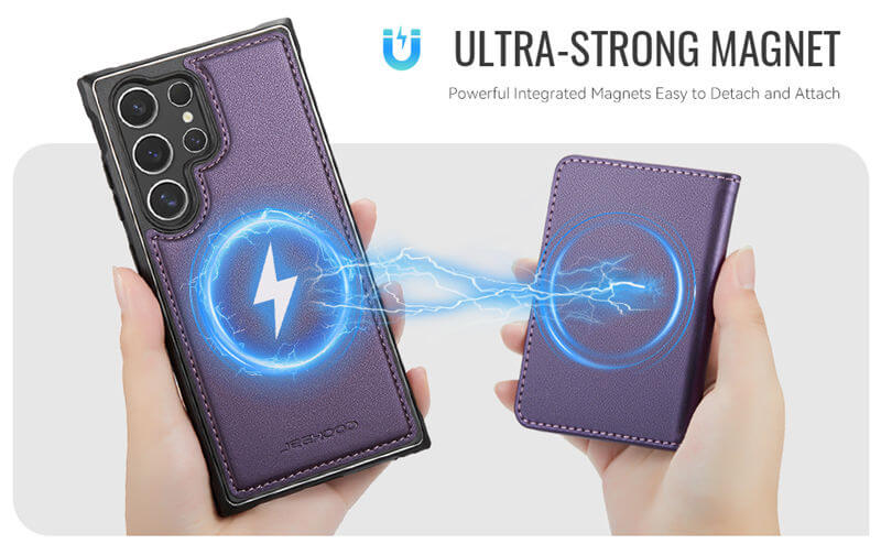 JEEHOOD Samsung Galaxy S25 Ultra Detachable Magnetic Zipper Wallet Case