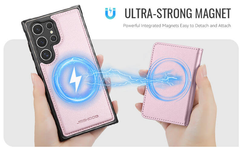 JEEHOOD Samsung Galaxy S24 Ultra Detachable Magnetic Zipper Wallet Case