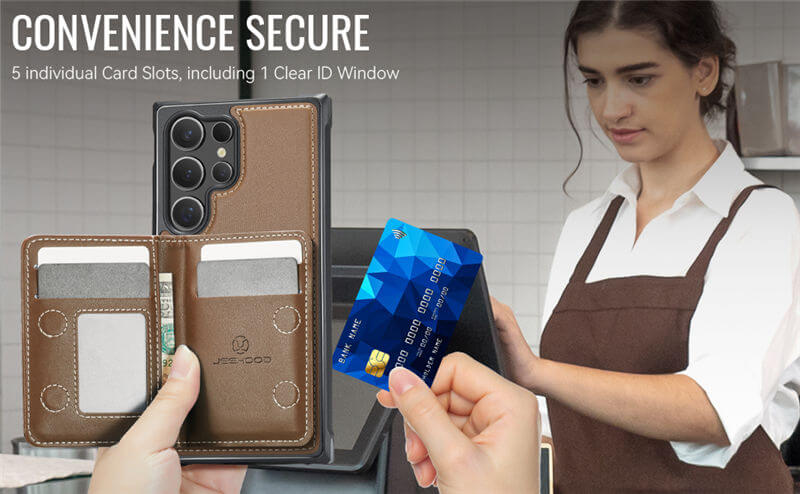JEEHOOD Samsung Galaxy S24 Ultra Detachable Magnetic Zipper Wallet Case