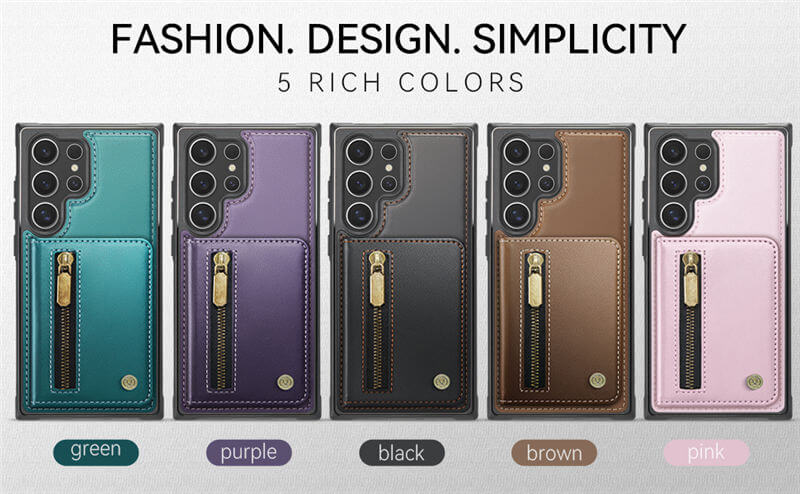 JEEHOOD Samsung Galaxy S25 Ultra Detachable Magnetic Zipper Wallet Case