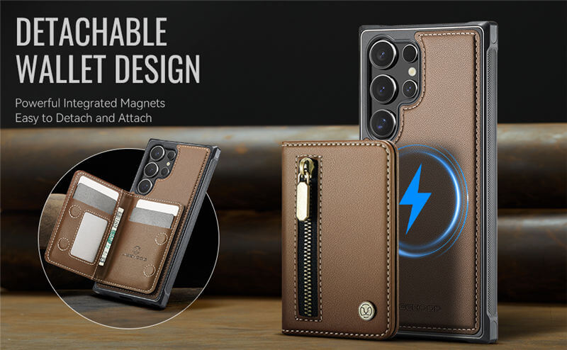 JEEHOOD Samsung Galaxy S25 Ultra Detachable Magnetic Zipper Wallet Case