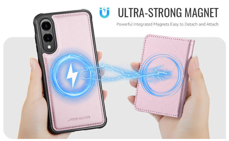 JEEHOOD Samsung Galaxy S25 Edge Detachable Magnetic Zipper Wallet Case