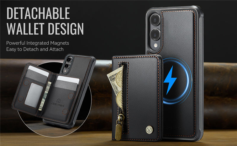 JEEHOOD Samsung Galaxy S25 Edge Detachable Magnetic Zipper Wallet Case