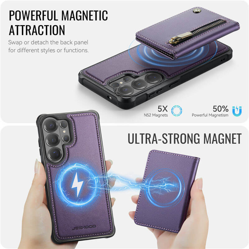 JEEHOOD Samsung Galaxy S26 Ultra Detachable Magnetic Zipper Wallet Case