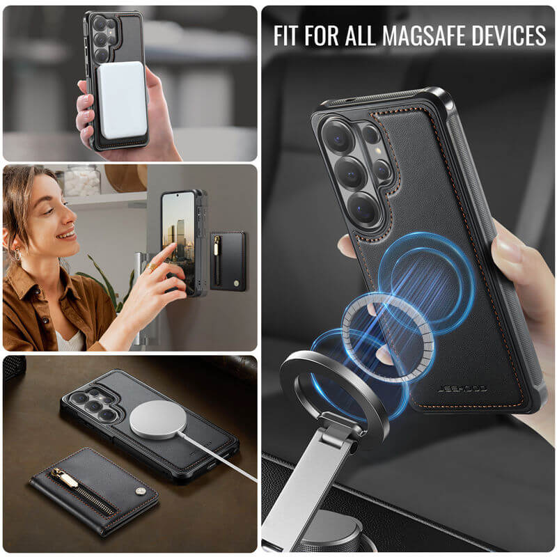 JEEHOOD Samsung Galaxy S26 Ultra Detachable Magnetic Zipper Wallet Case