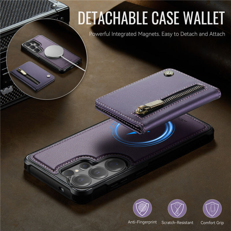 JEEHOOD Samsung Galaxy S26 Ultra Detachable Magnetic Zipper Wallet Case
