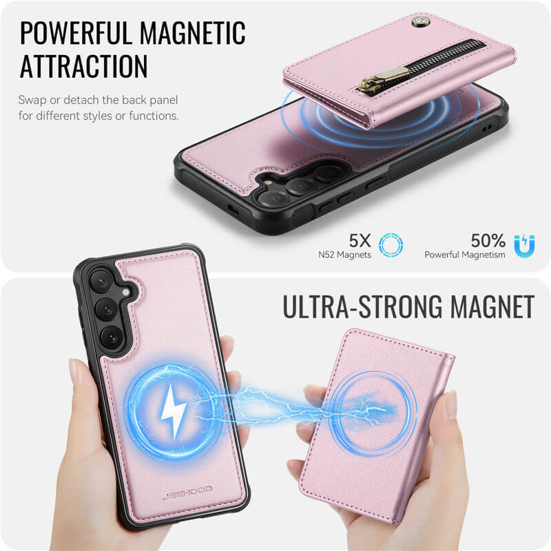 JEEHOOD Samsung Galaxy S26 Plus Detachable Magnetic Zipper Wallet Case