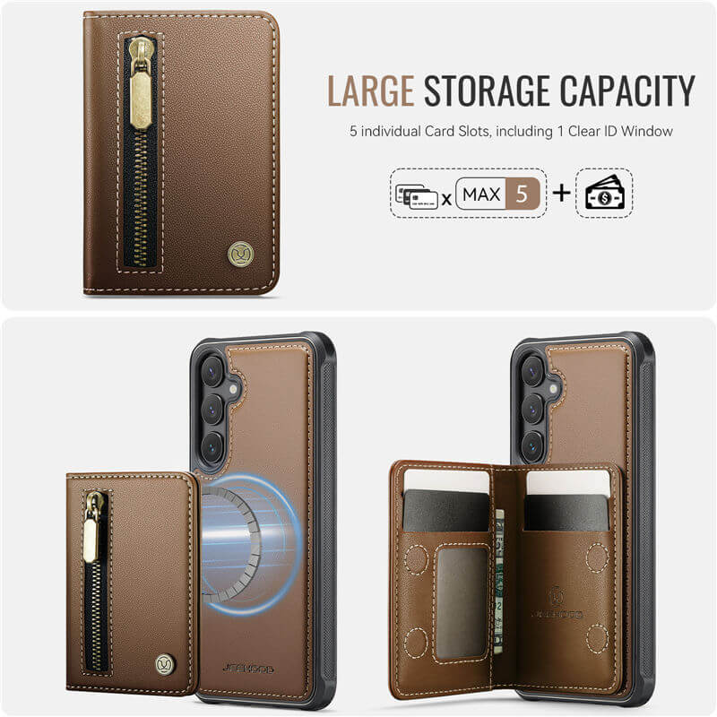 JEEHOOD Samsung Galaxy S26 Detachable Magnetic Zipper Wallet Case