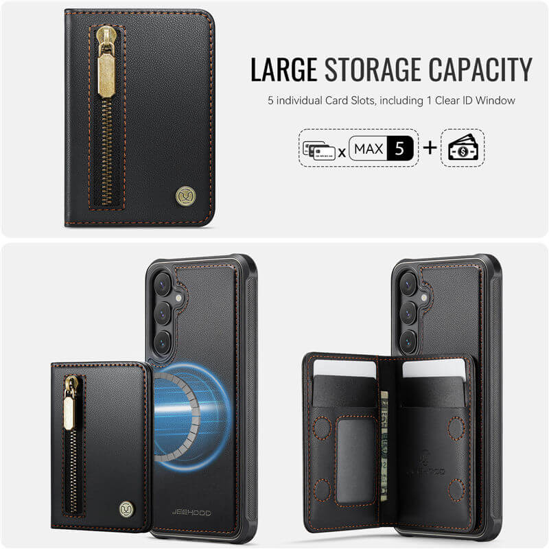 JEEHOOD Samsung Galaxy S26 Plus Detachable Magnetic Zipper Wallet Case