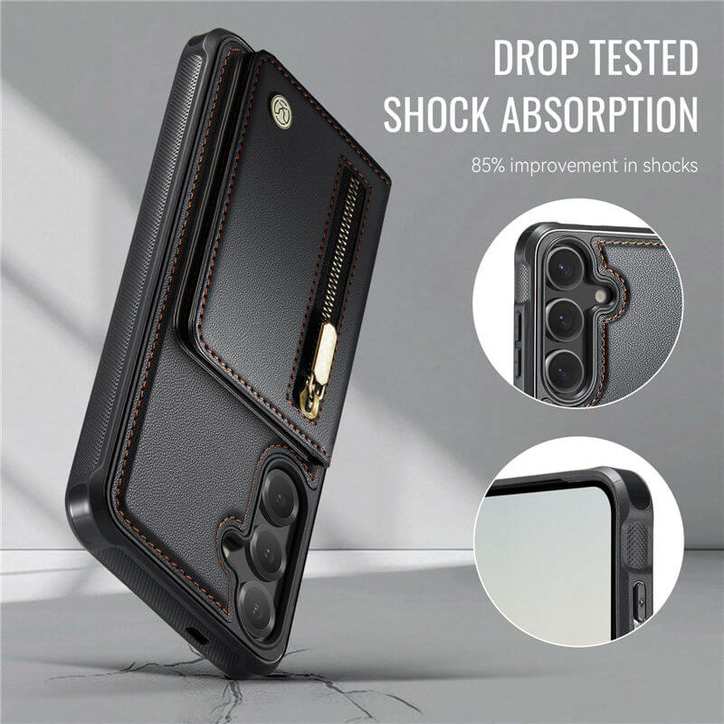 JEEHOOD Samsung Galaxy S26 Plus Detachable Magnetic Zipper Wallet Case with RFID Blocking