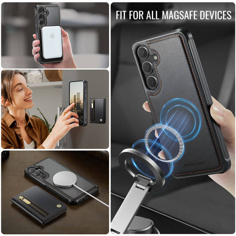 JEEHOOD Samsung Galaxy S26 Detachable Magnetic Zipper Wallet Case