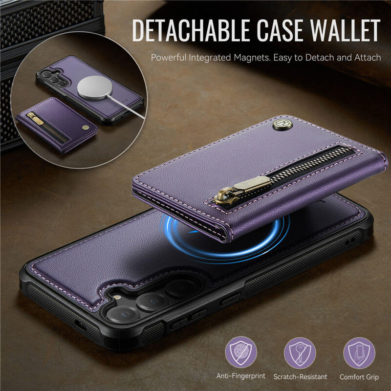JEEHOOD Samsung Galaxy S26 Detachable Magnetic Zipper Wallet Case