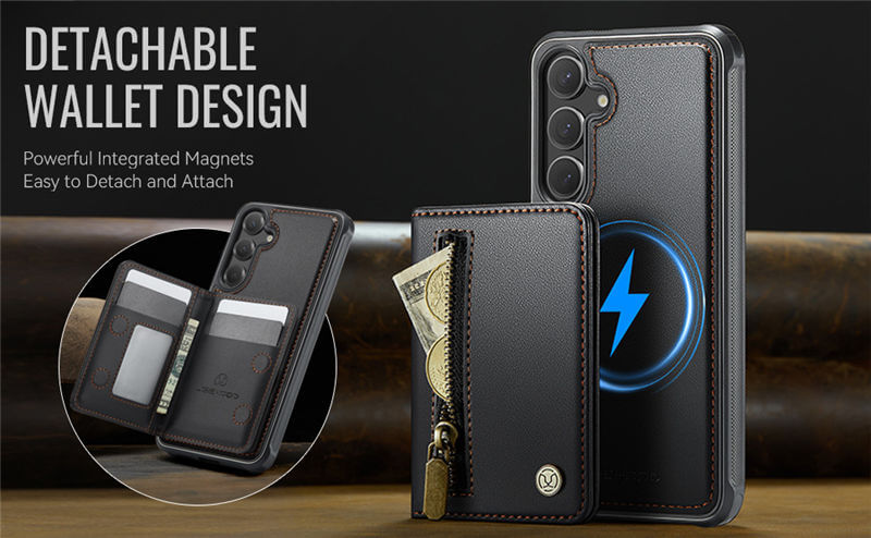 JEEHOOD Samsung Galaxy S26 Detachable Magnetic Zipper Wallet Case