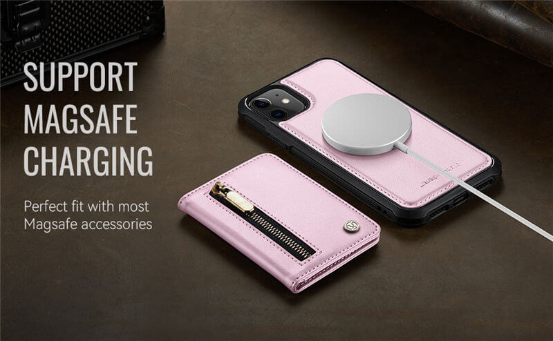 JEEHOOD iPhone 11 Detachable Magnetic Zipper Wallet Case