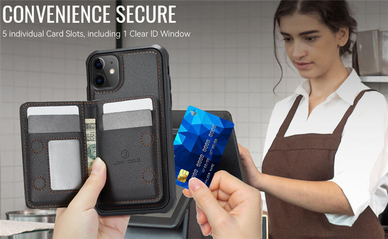 JEEHOOD iPhone 11 Detachable Magnetic Zipper Wallet Case