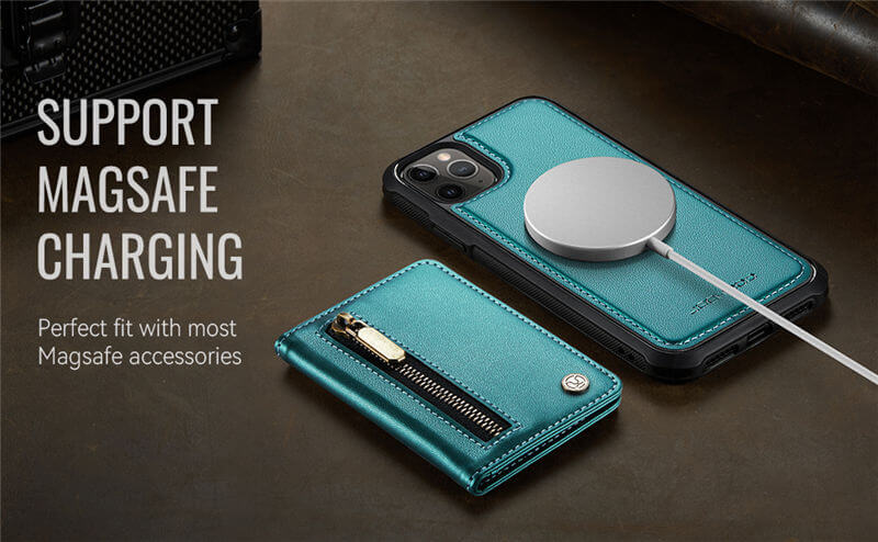 JEEHOOD iPhone 11 Pro Max Detachable Magnetic Zipper Wallet Case