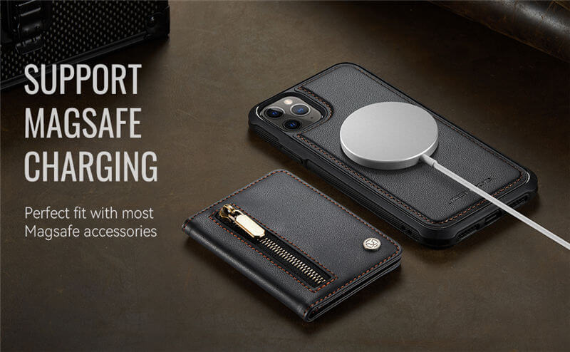 JEEHOOD iPhone 11 Pro Detachable Magnetic Zipper Wallet Case