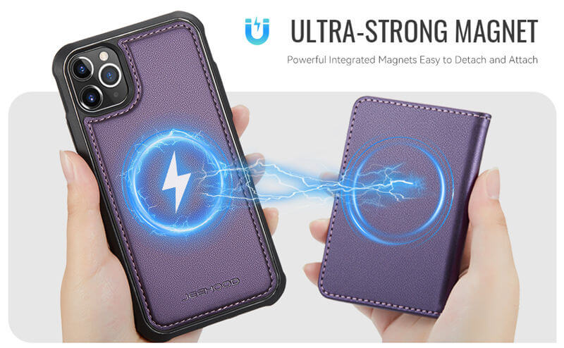 JEEHOOD iPhone 11 Pro Detachable Magnetic Zipper Wallet Case