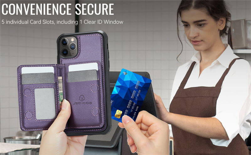 JEEHOOD iPhone 11 Pro Max Detachable Magnetic Zipper Wallet Case