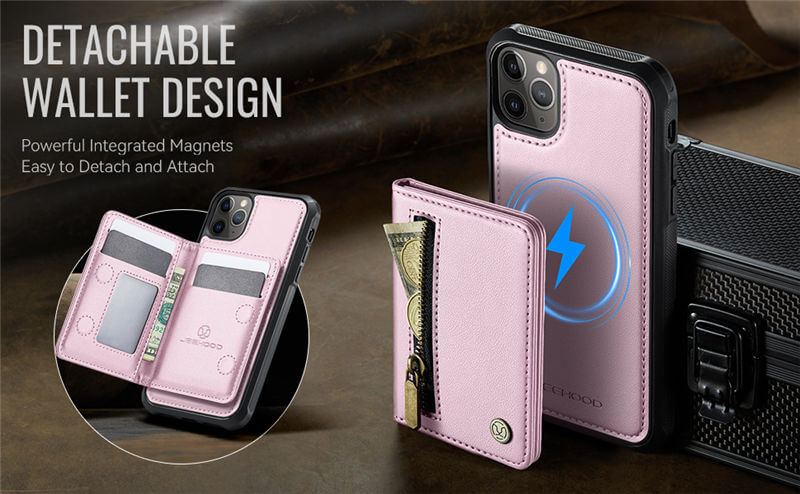 JEEHOOD iPhone 11 Pro Max Detachable Magnetic Zipper Wallet Case