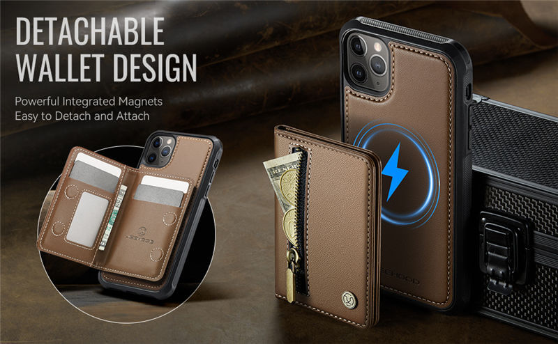 JEEHOOD iPhone 11 Pro Detachable Magnetic Zipper Wallet Case
