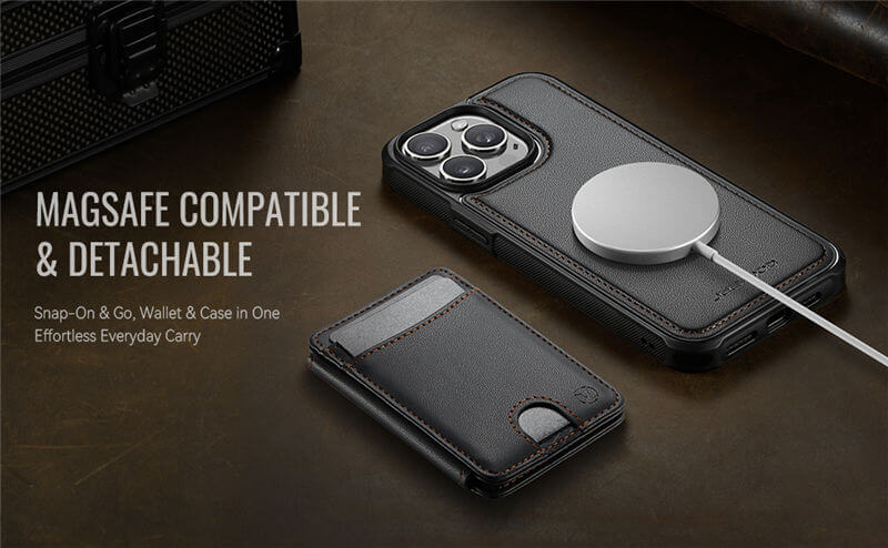 JEEHOOD iPhone 12/12 Pro 2-in-1 Magnetic Wallet Case